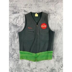 Vintage 1950s Coca-Cola Wool Vest Embroidered Drink Coca-Cola Patch Sz 38 Zip